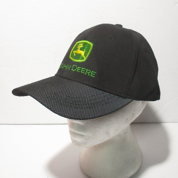 JOHN DEERE Tractor Black Mesh Trucker Style Adjustable Hat Cap NEW!! - Picture 1 of 6